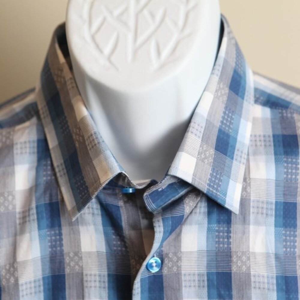 👔 Luchiano Visconti Men’s Dress Shirt Blue White Flip Cuff Long Sleeve L 🧵